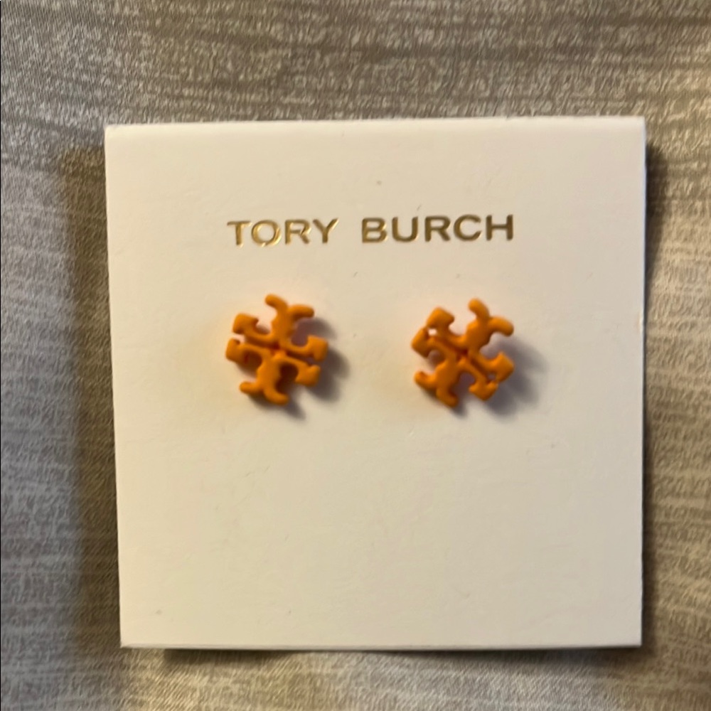 Tory Burch Orange Geometric Logo Earrings